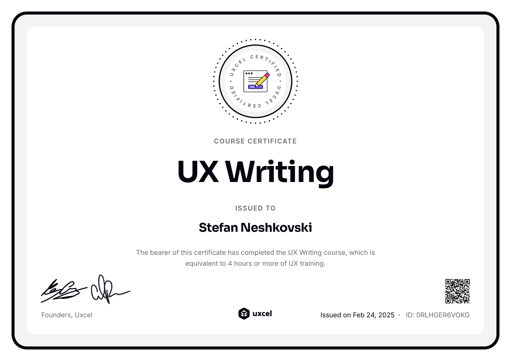 Stefan Neshkovski's certificate